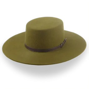 Olive Green Flat Cowboy Hat In Premium Wool Felt | The Galloper