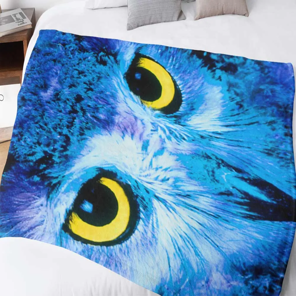 Owl eye blue throw blankets