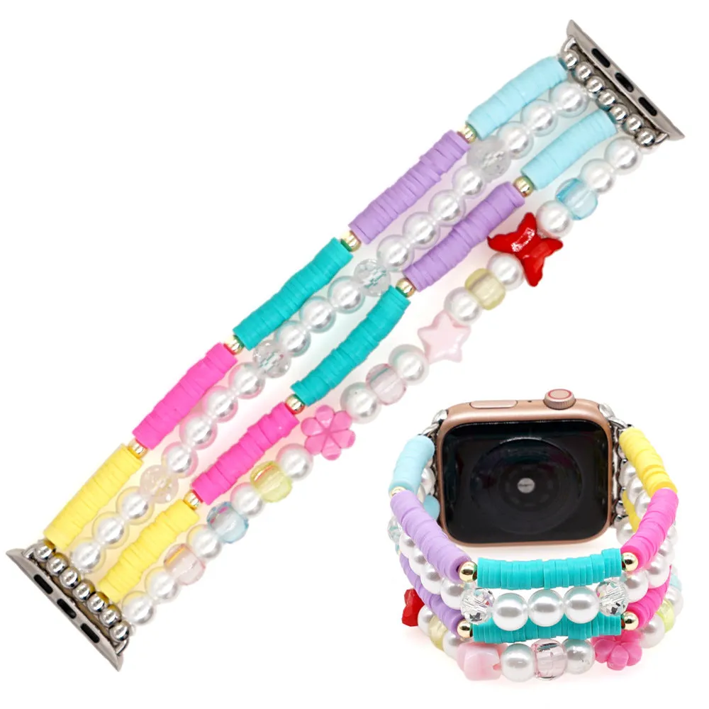 Pastel Pearl Charms Heishi Bracelet Band For Apple Watch