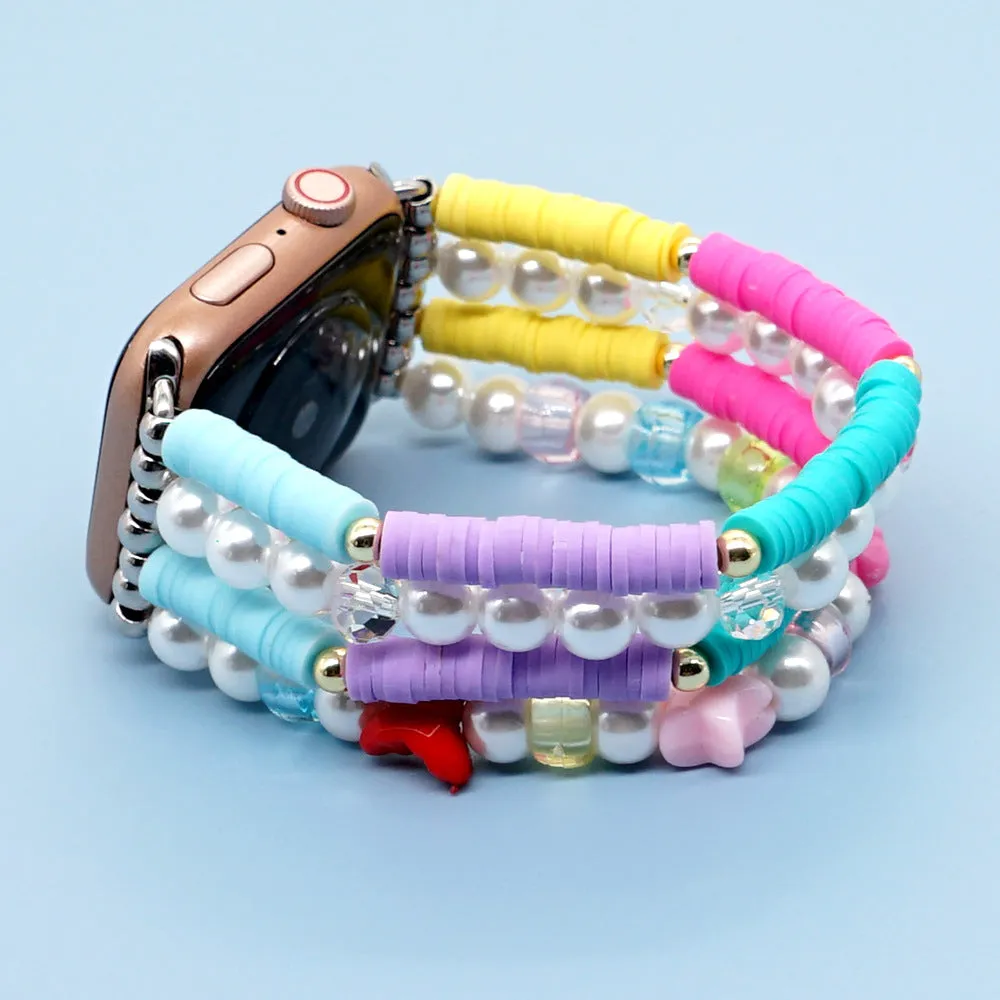 Pastel Pearl Charms Heishi Bracelet Band For Apple Watch