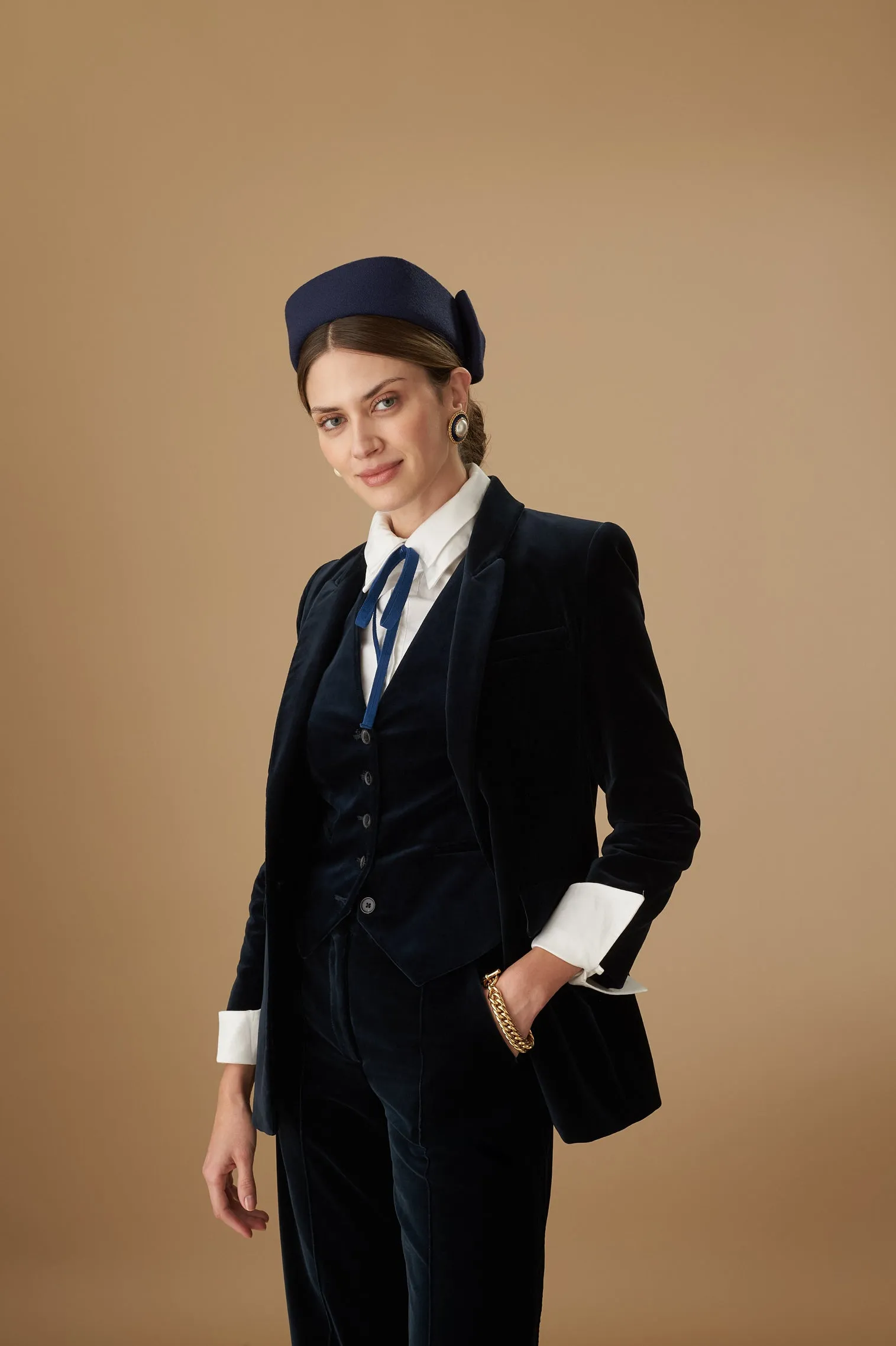 Perdita Navy Pillbox Hat