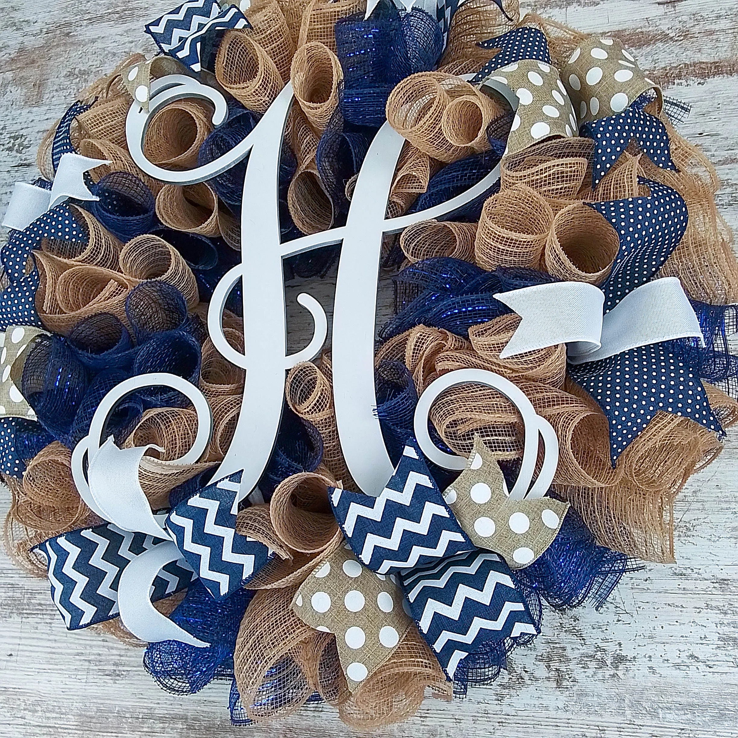 Personalized Burlap Wreath, Versatile Indoor Outdoor Decor, Custom Monogram Letter Feature