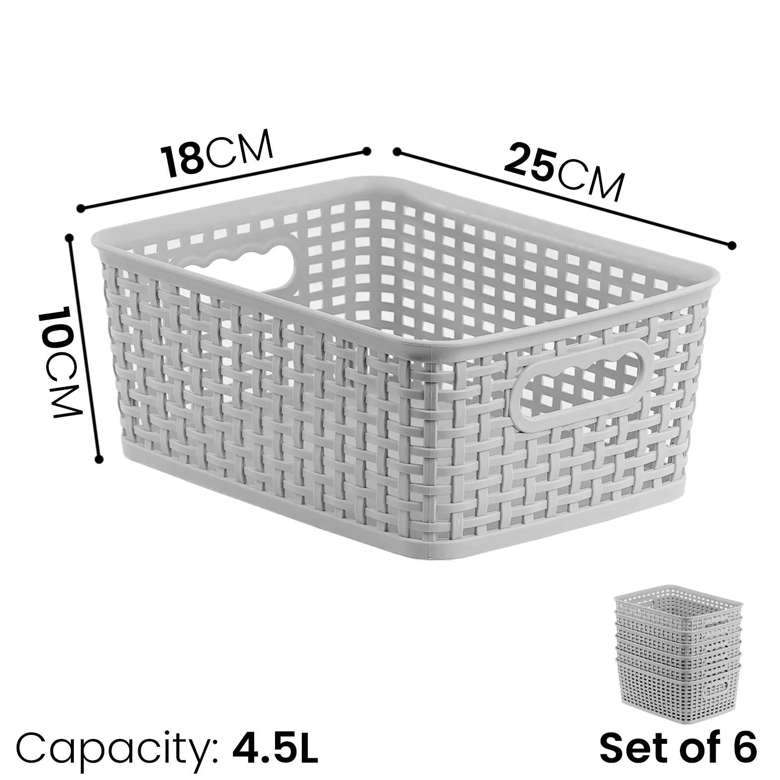 Plastic Storage Baskets Set of 6