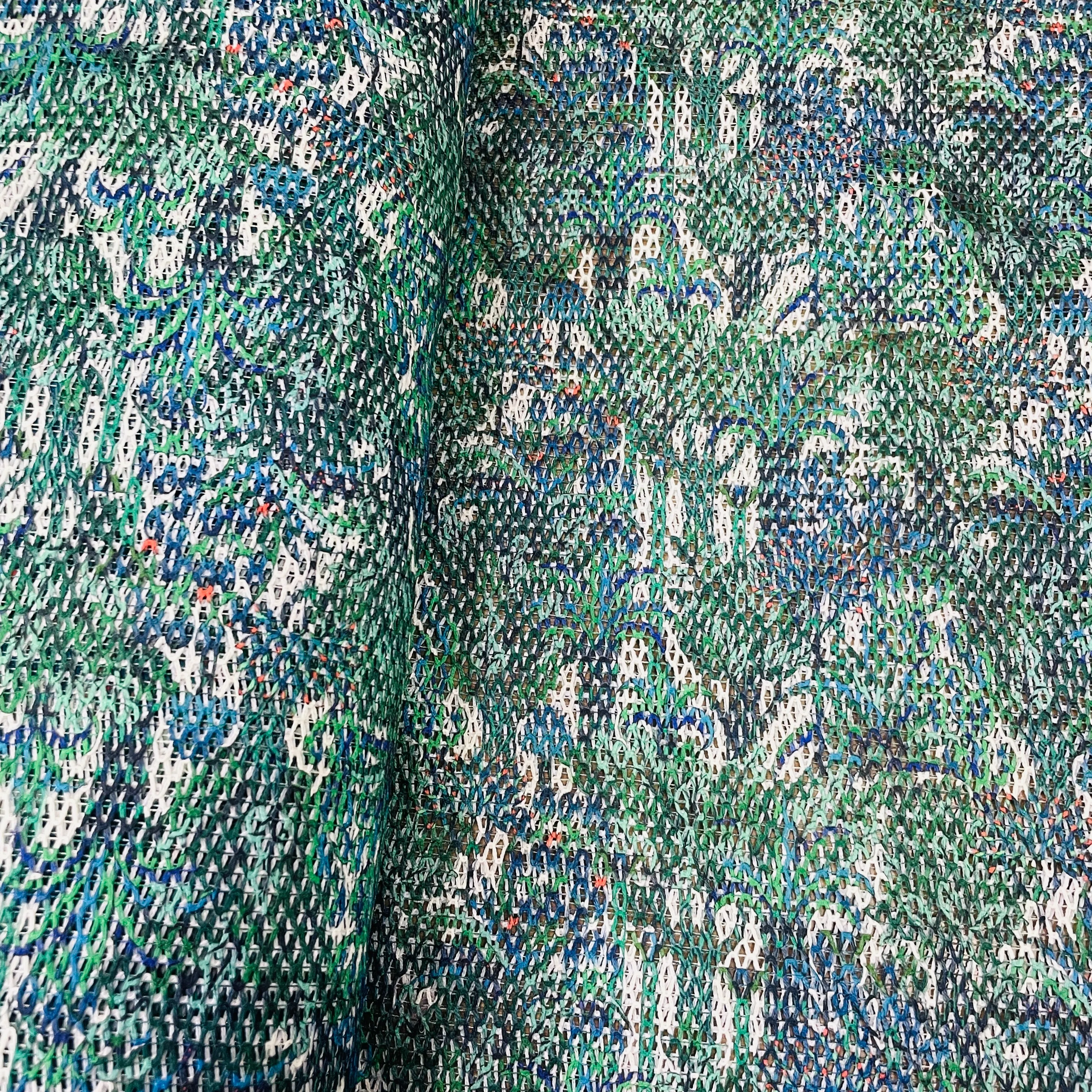 Premium  Dark Green Floral Print Cotton Crochet Fabric