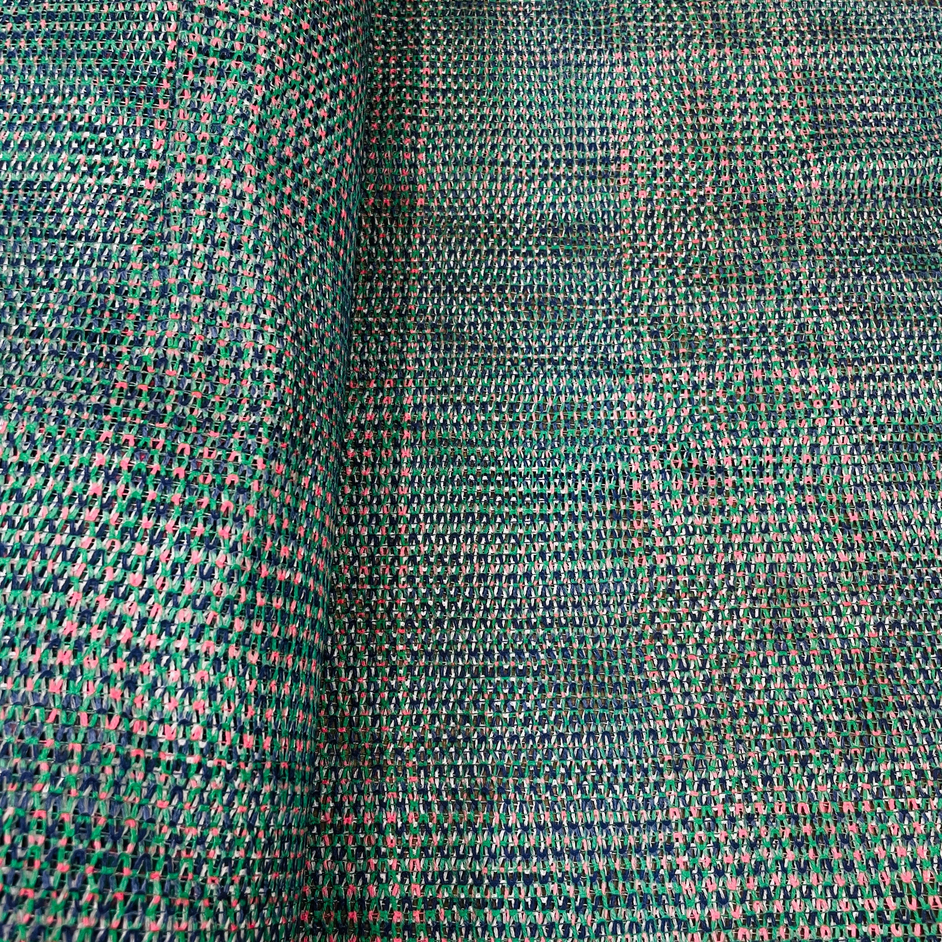 Premium  Dark Green Stripe Print Cotton Crochet Fabric