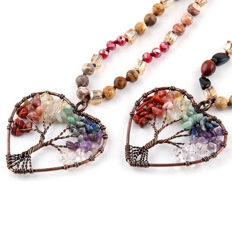 Rainbow Heart Pendant Necklace with Knotted Stone Design