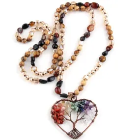 Rainbow Heart Pendant Necklace with Knotted Stone Design