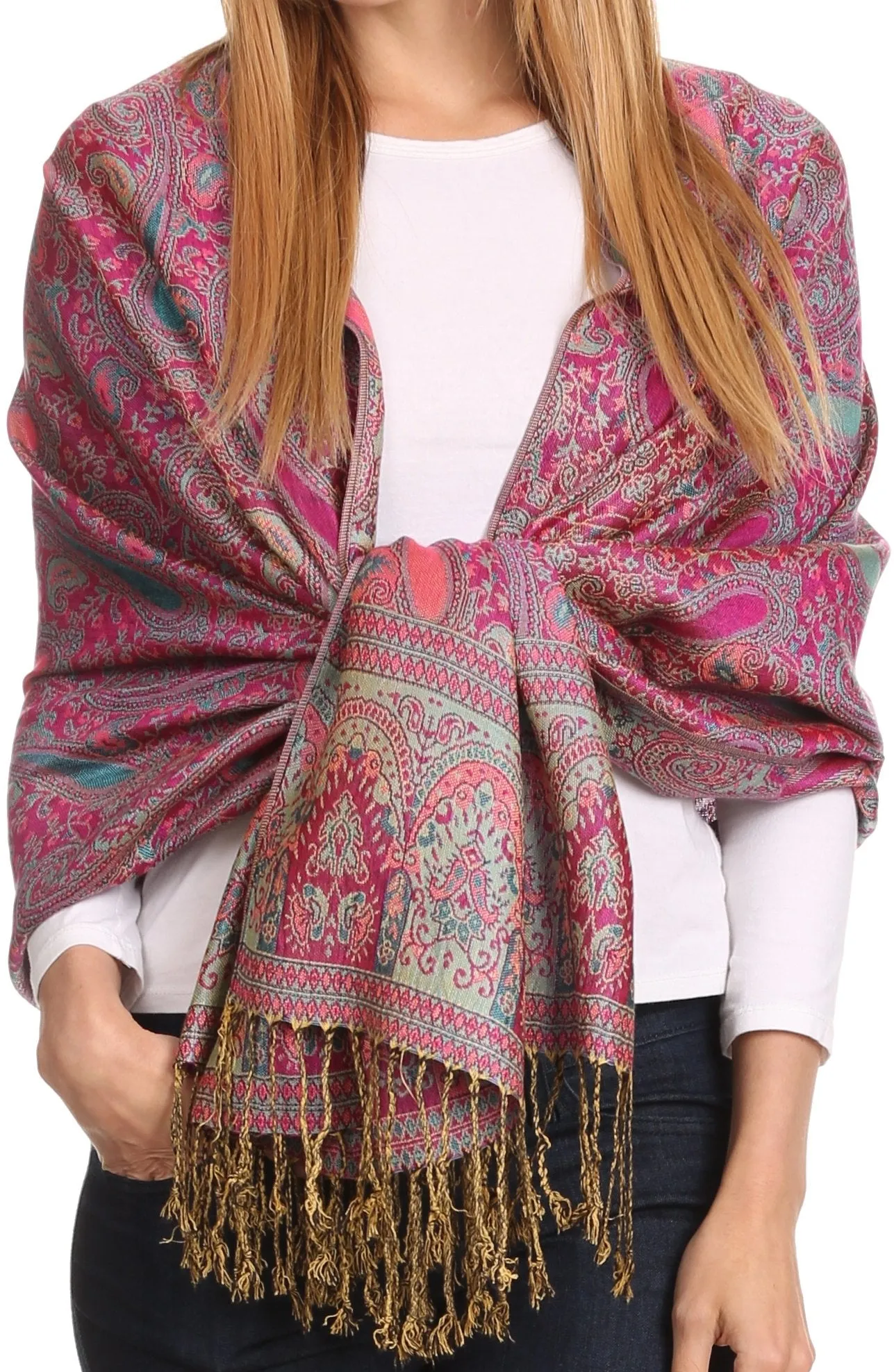 Sakkas Kalin Long Wide Woven Patterned Fringe Tassel Pashmina Shawl / Scarf