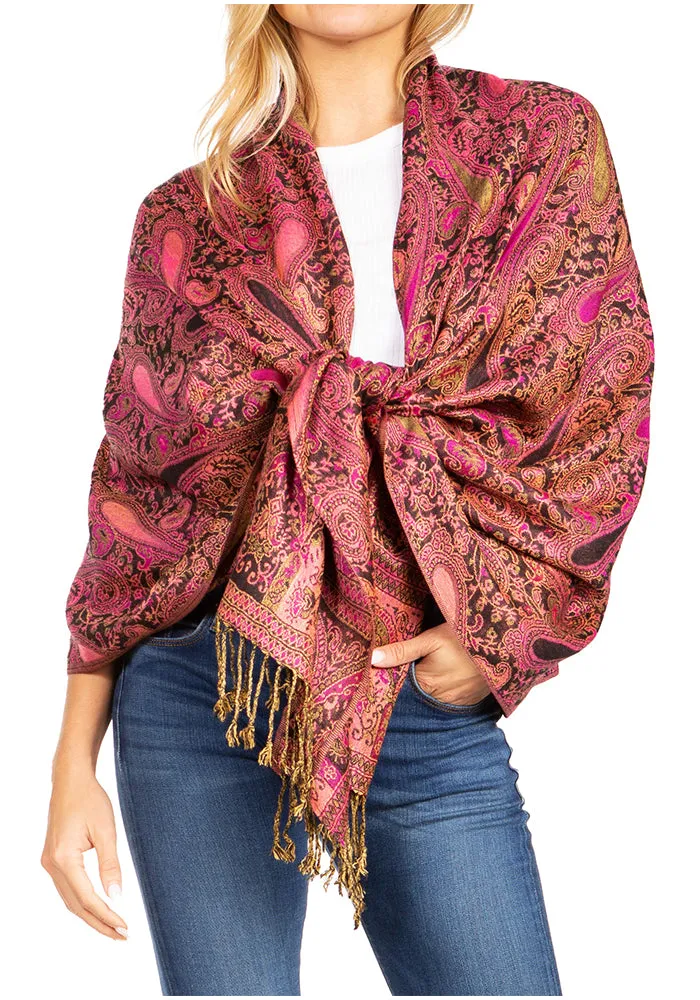 Sakkas Kalin Long Wide Woven Patterned Fringe Tassel Pashmina Shawl / Scarf