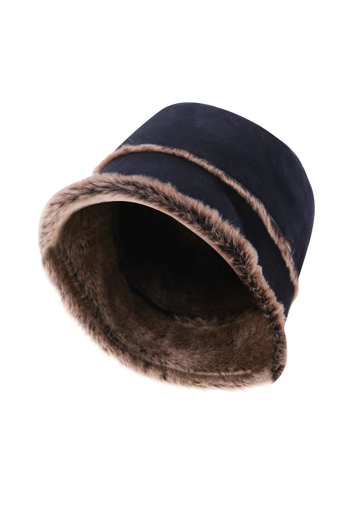 Sandy Women's Shearling Bucket Winter Hat - Navy Blue