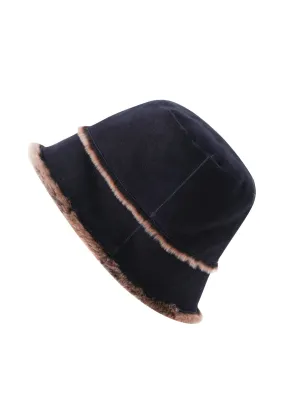 Sandy Women's Shearling Bucket Winter Hat - Navy Blue