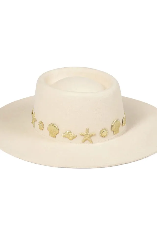 Seaside Boater Hat - Ivory/Gold