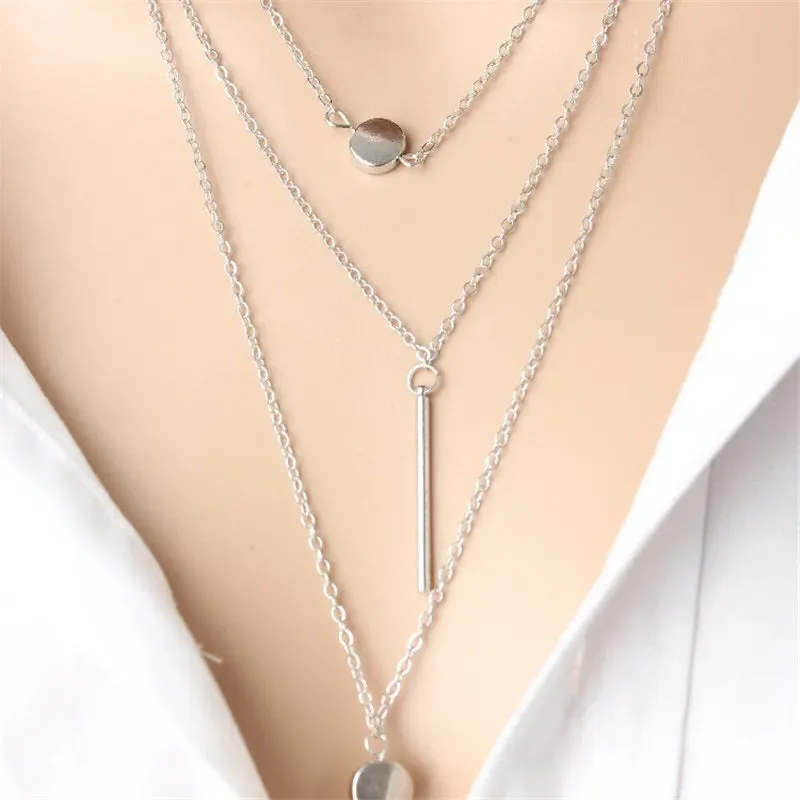 Sexy Tassel Minimalist Multilayer Coin Rivet Body Boho Necklake