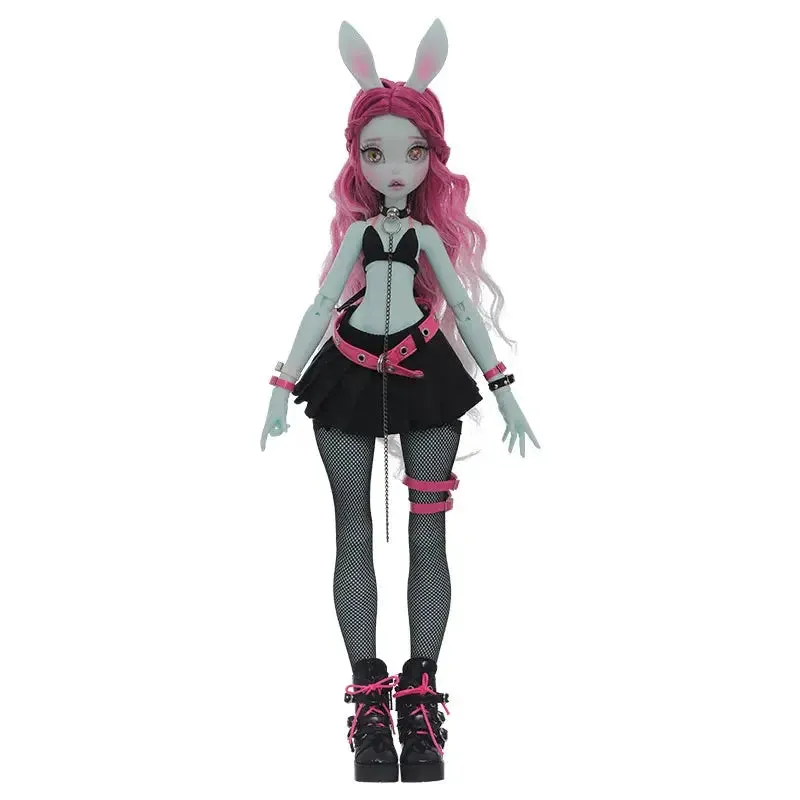 Shuga Fairy 1/4 BJD Doll Kacey | Upright and Floppy Ears | Spice Girls Black and Pink Style Bunny Toys | Ball Jointed Doll