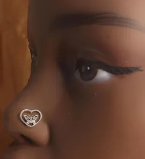 Steel Heart Shape Butterfly Nose Stud Piercing