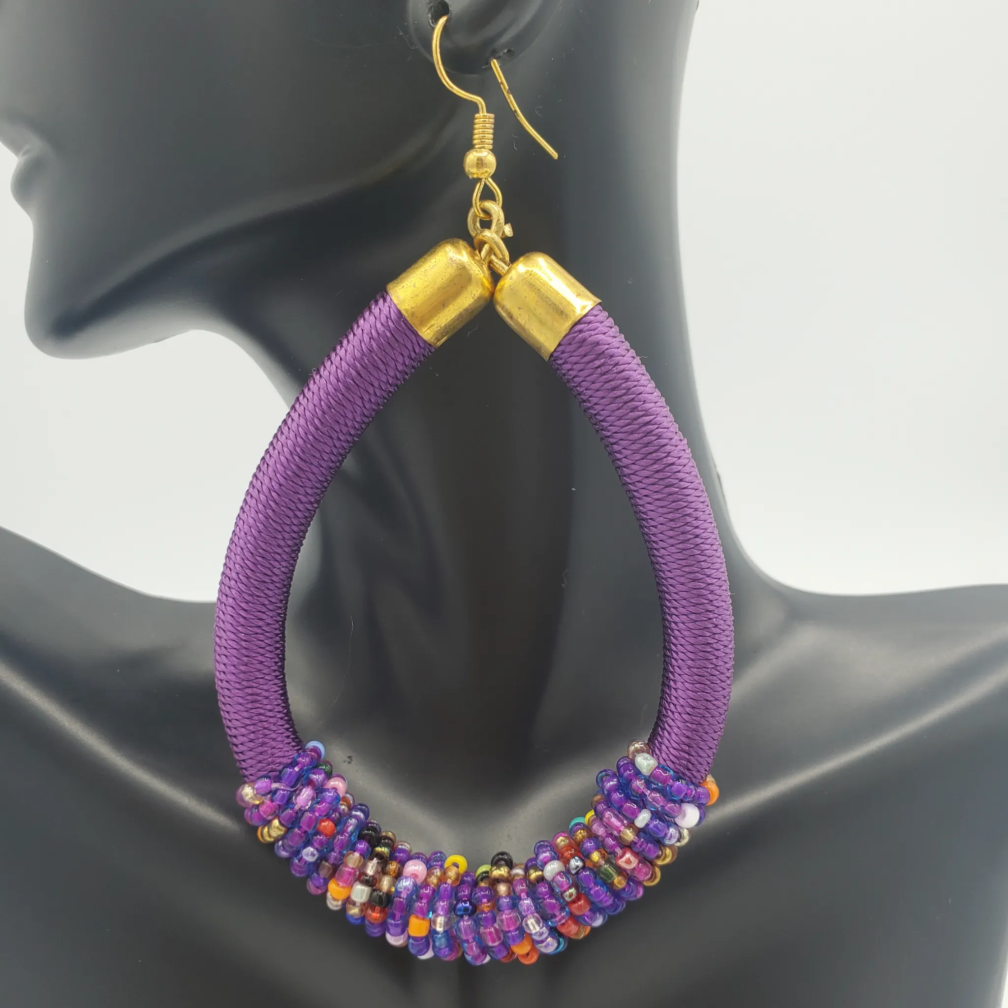 Thread Wrapped Hoop Earrings, Purple