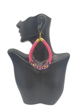 Thread Wrapped/Beaded Hoop Earrings, Pink