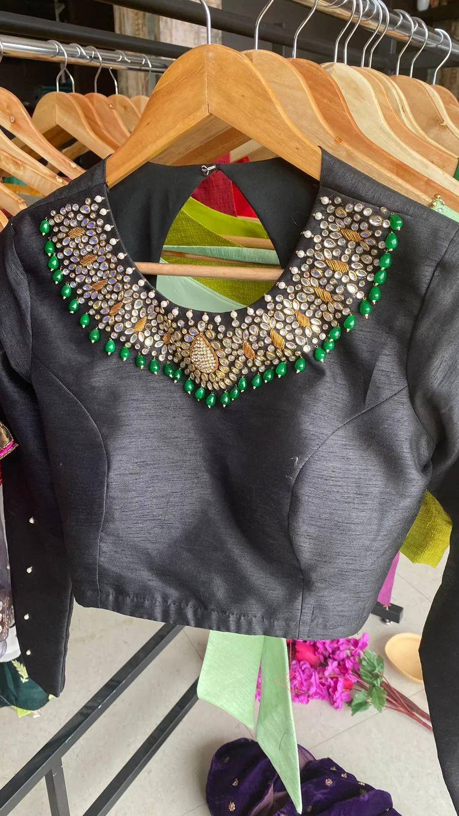 Threads New Black Silk Jewel Neck blouse Series