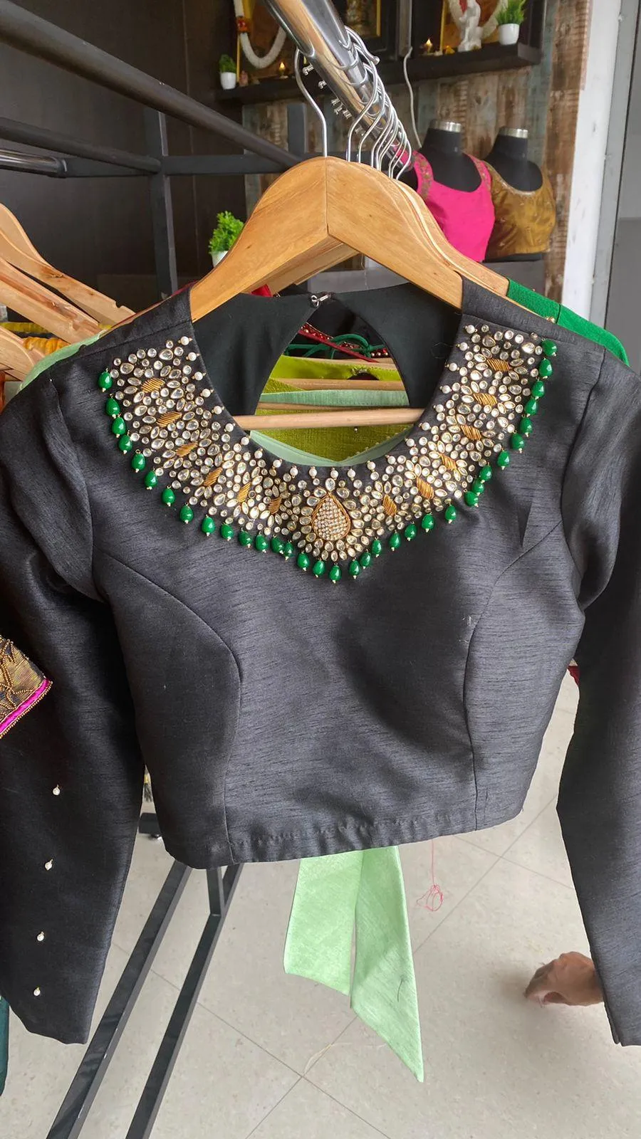 Threads New Black Silk Jewel Neck blouse Series