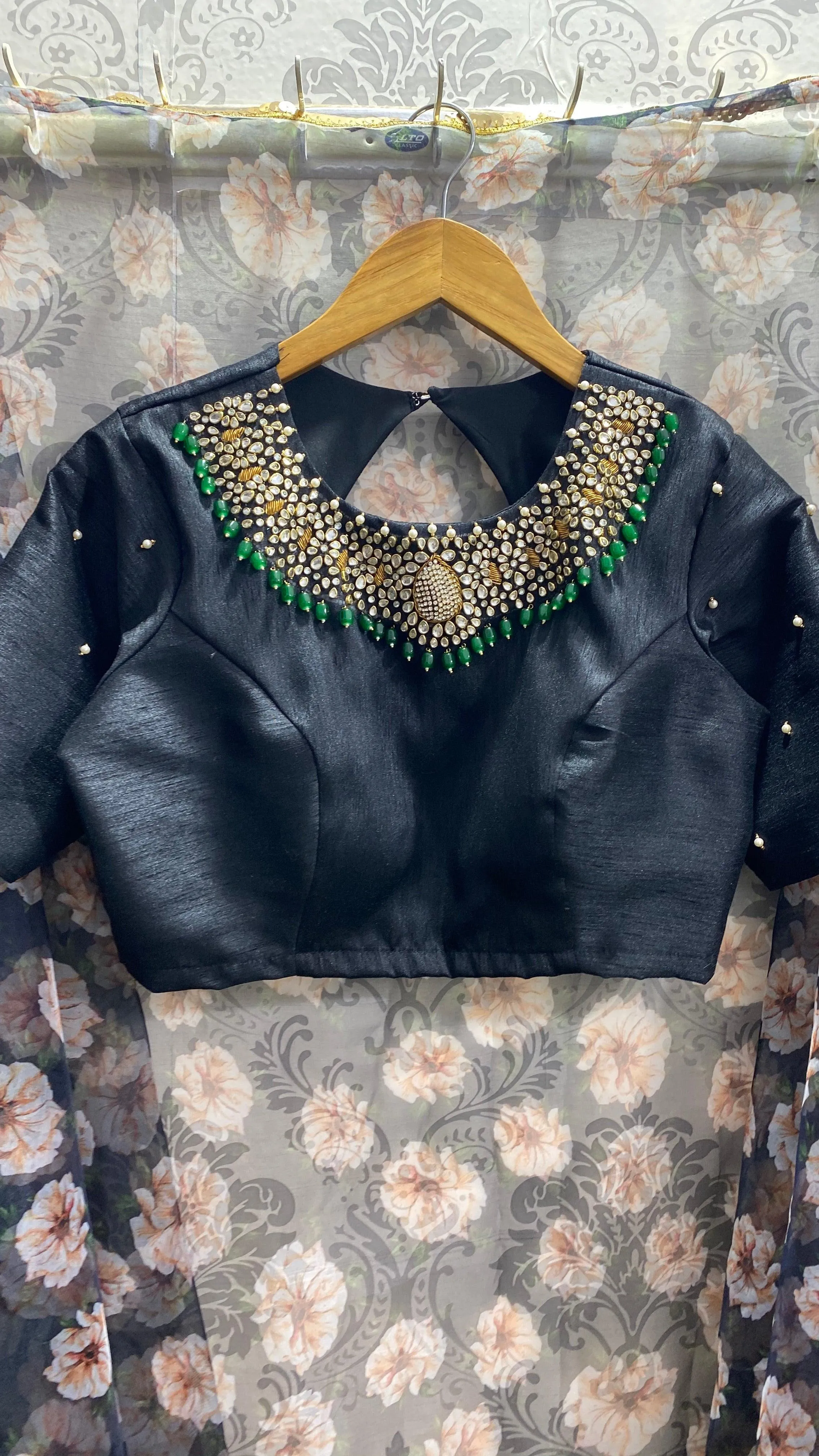 Threads New Black Silk Jewel Neck blouse Series