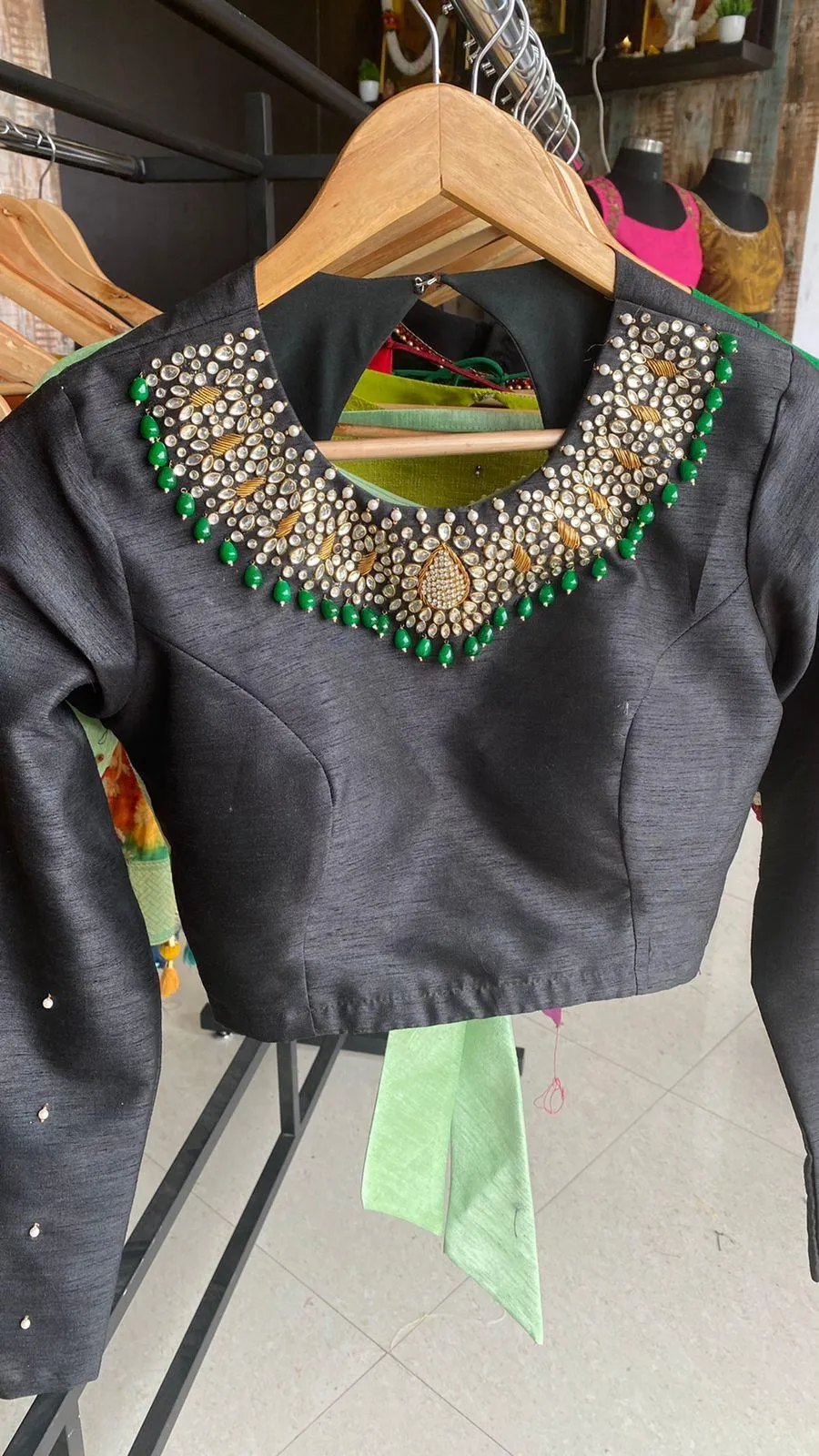 Threads New Black Silk Jewel Neck blouse Series