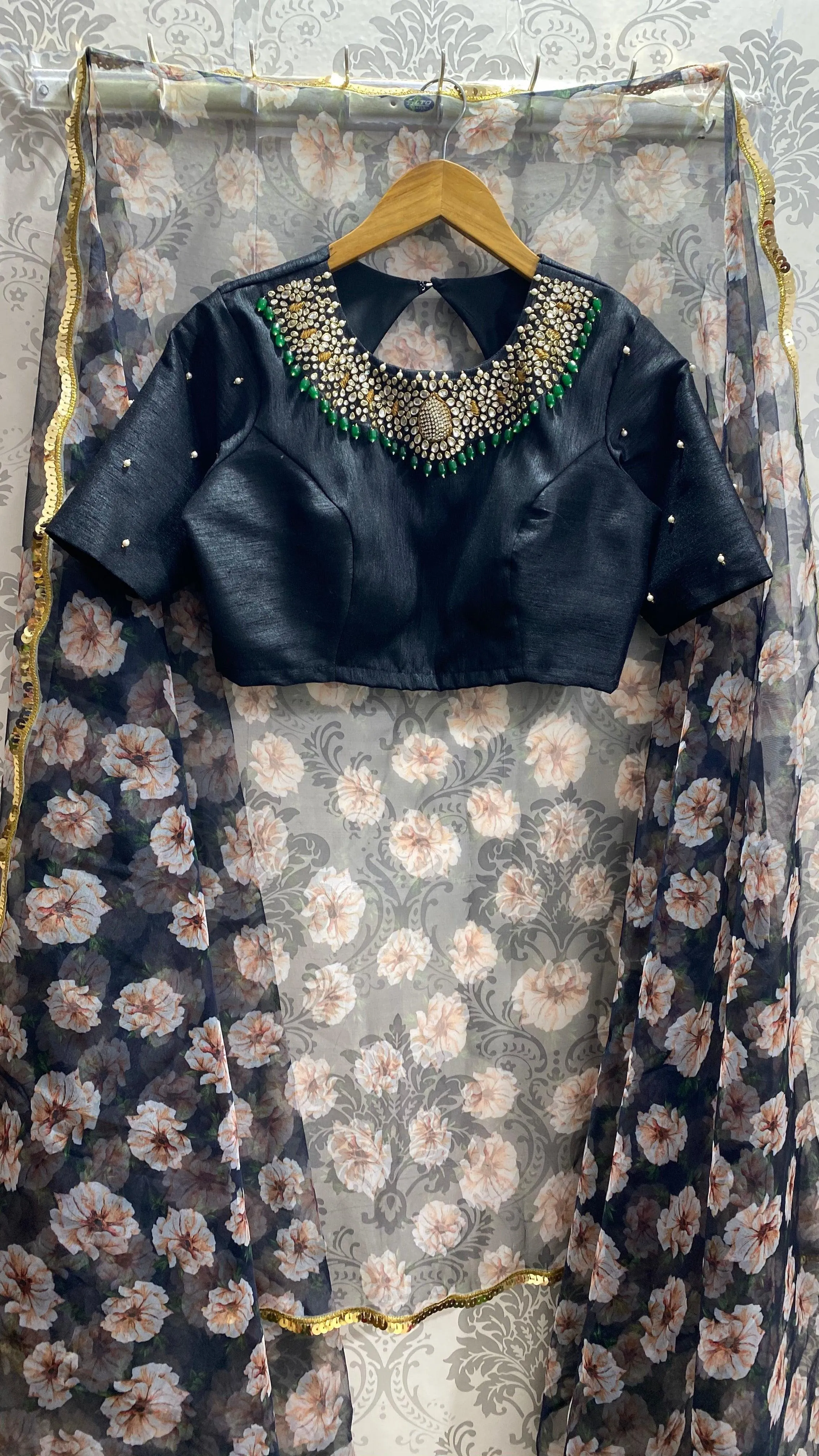 Threads New Black Silk Jewel Neck blouse Series