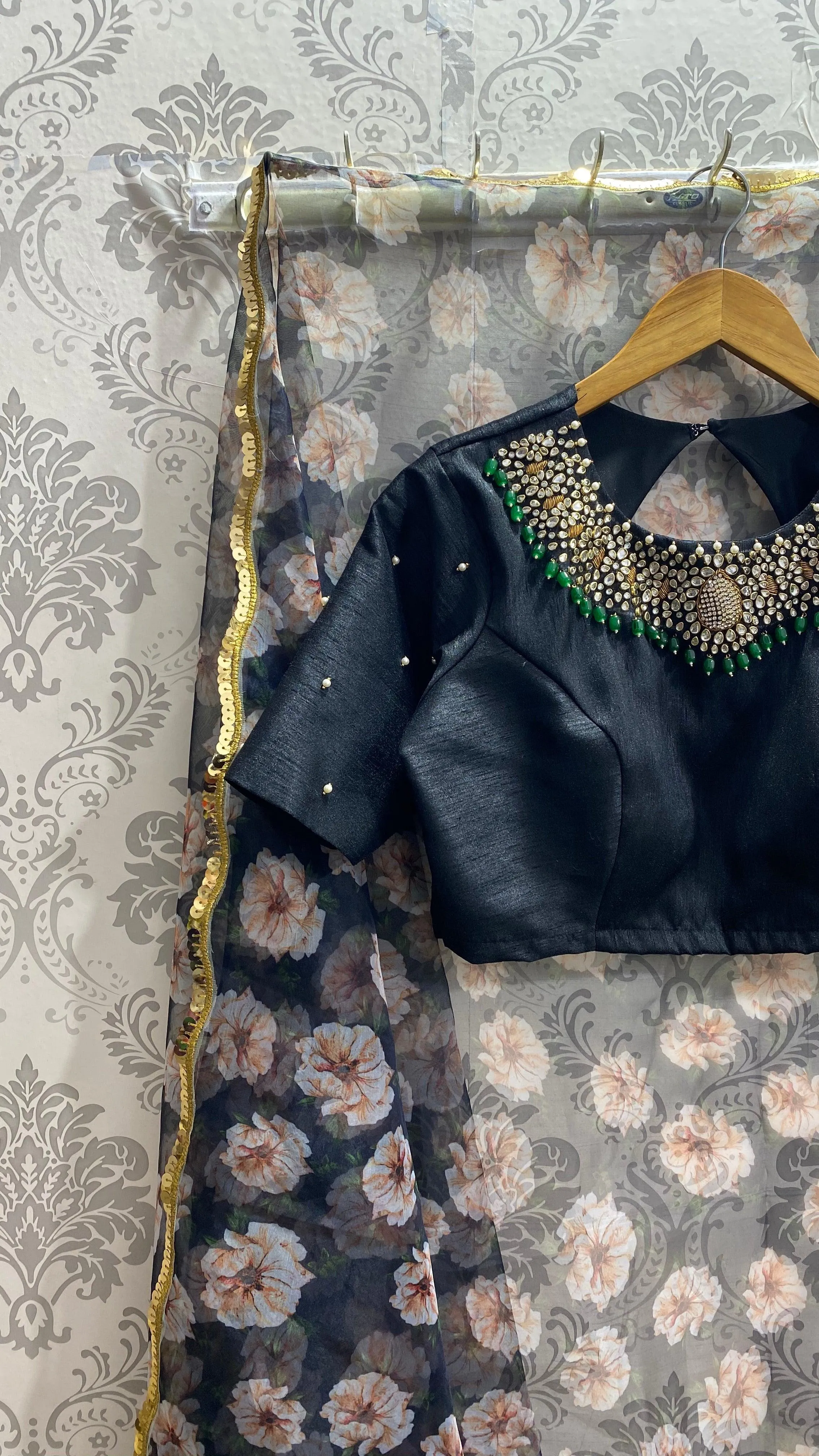 Threads New Black Silk Jewel Neck blouse Series