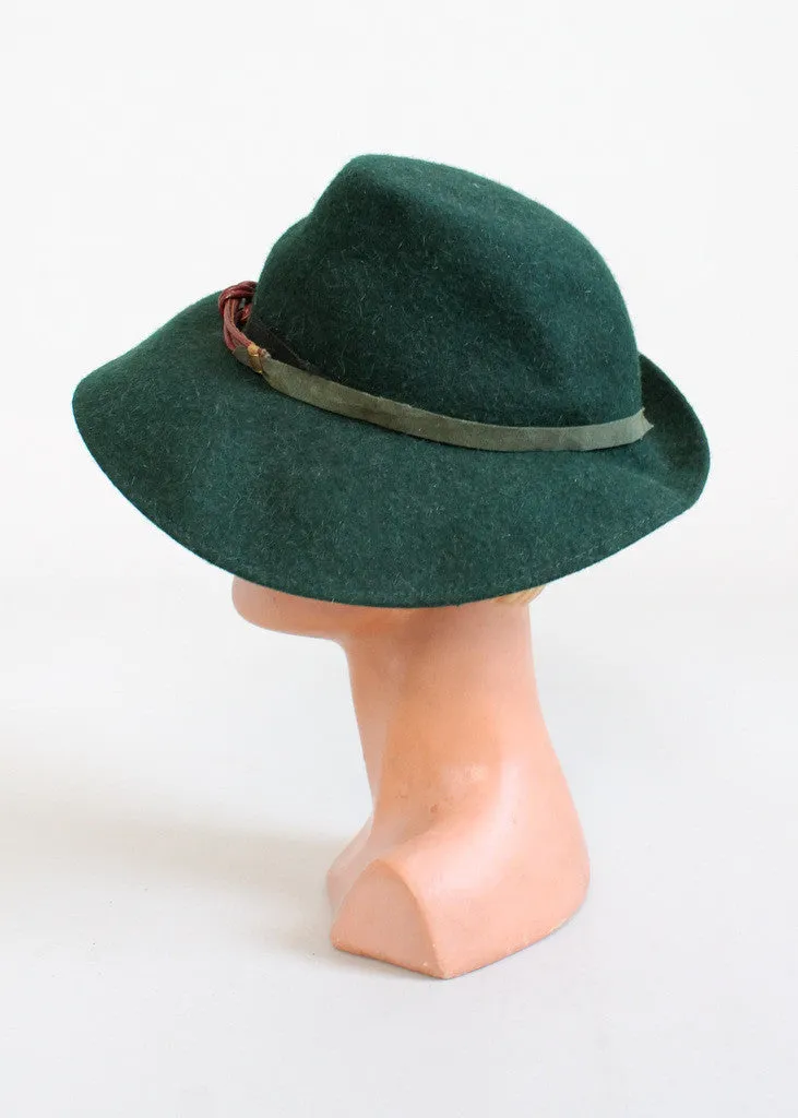 Vintage 1940s Green Wool Fedora Hat