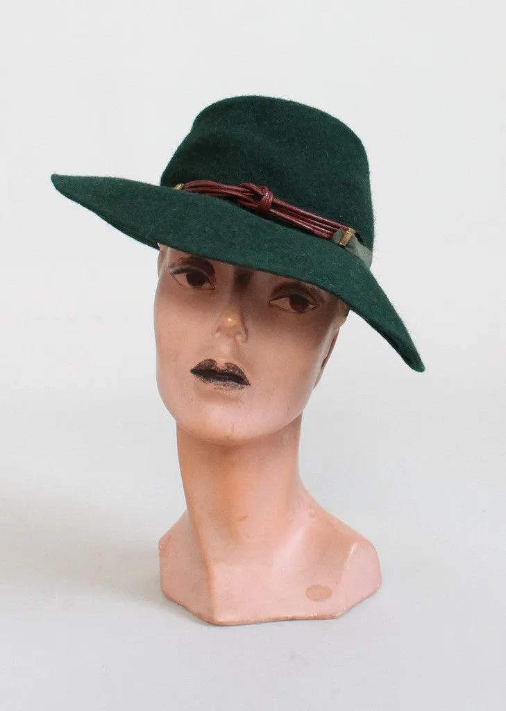 Vintage 1940s Green Wool Fedora Hat