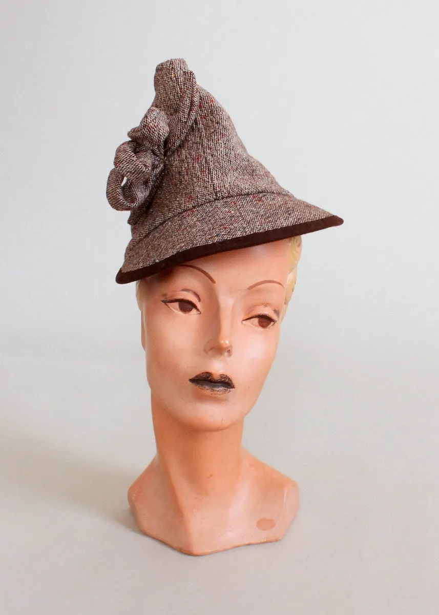 Vintage 1940s Tweed Pointed Tilt Hat