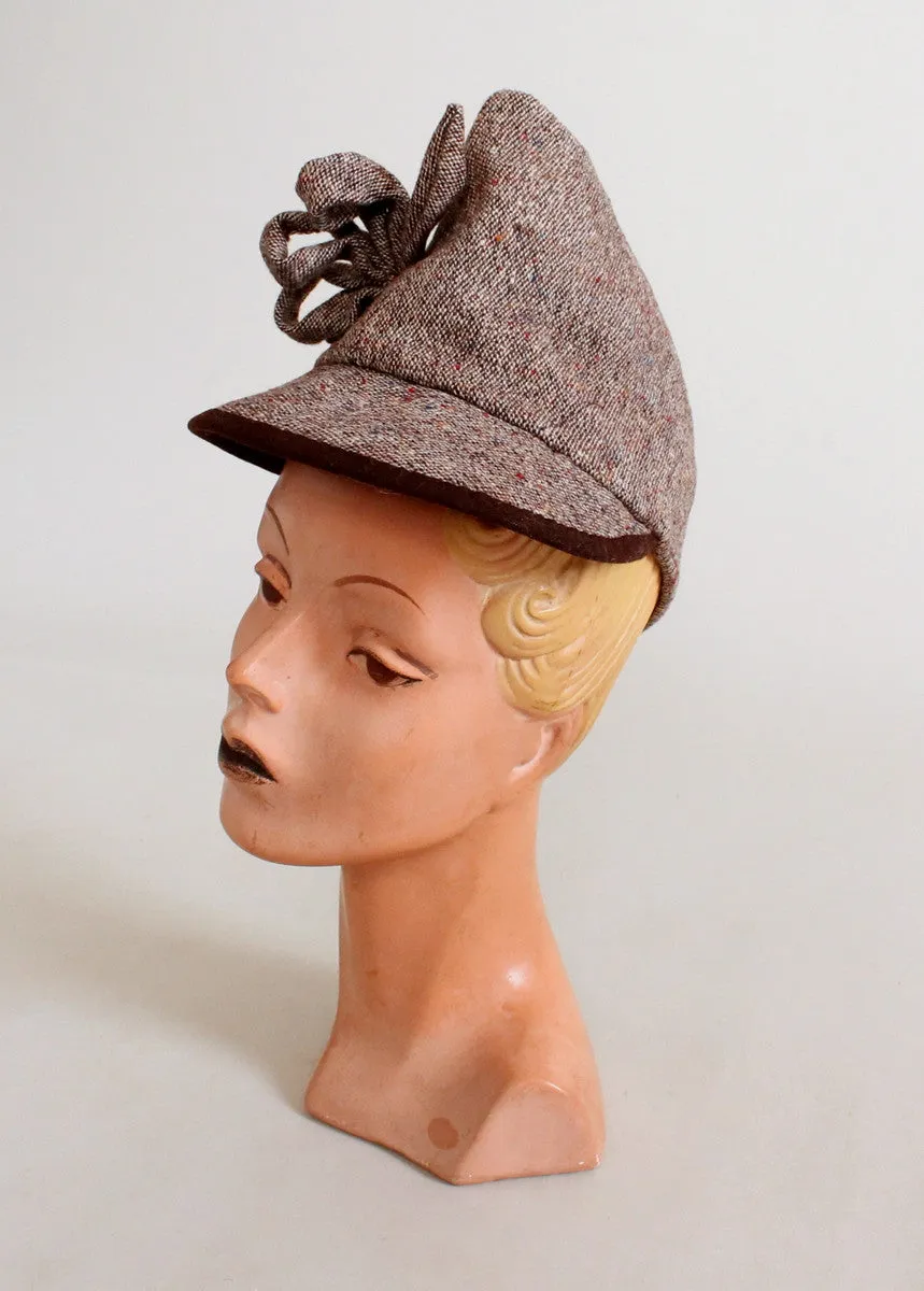 Vintage 1940s Tweed Pointed Tilt Hat