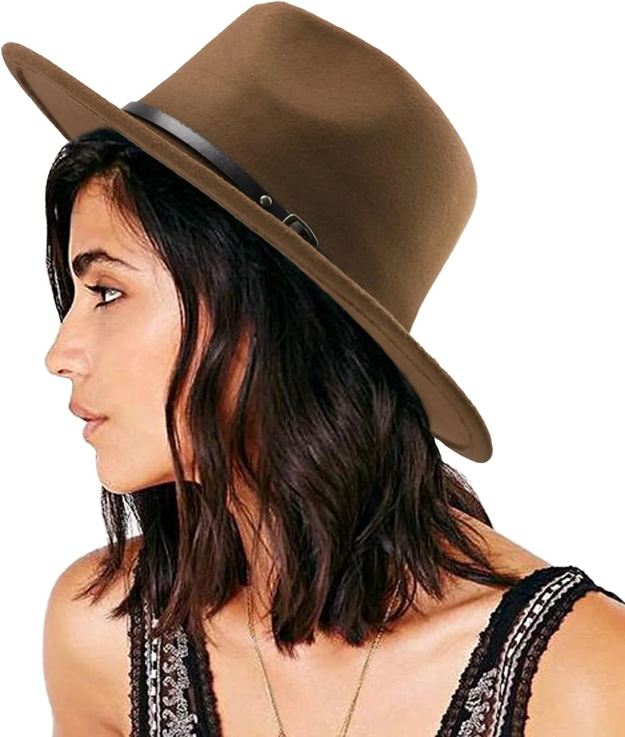 Women Classic Felt Fedora Wide Brim Floppy Hat