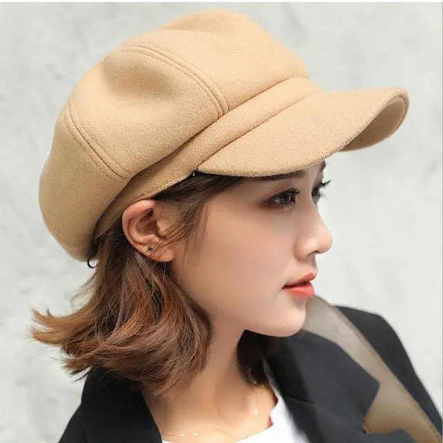 Women's Octagonal Beret Hat with Brim