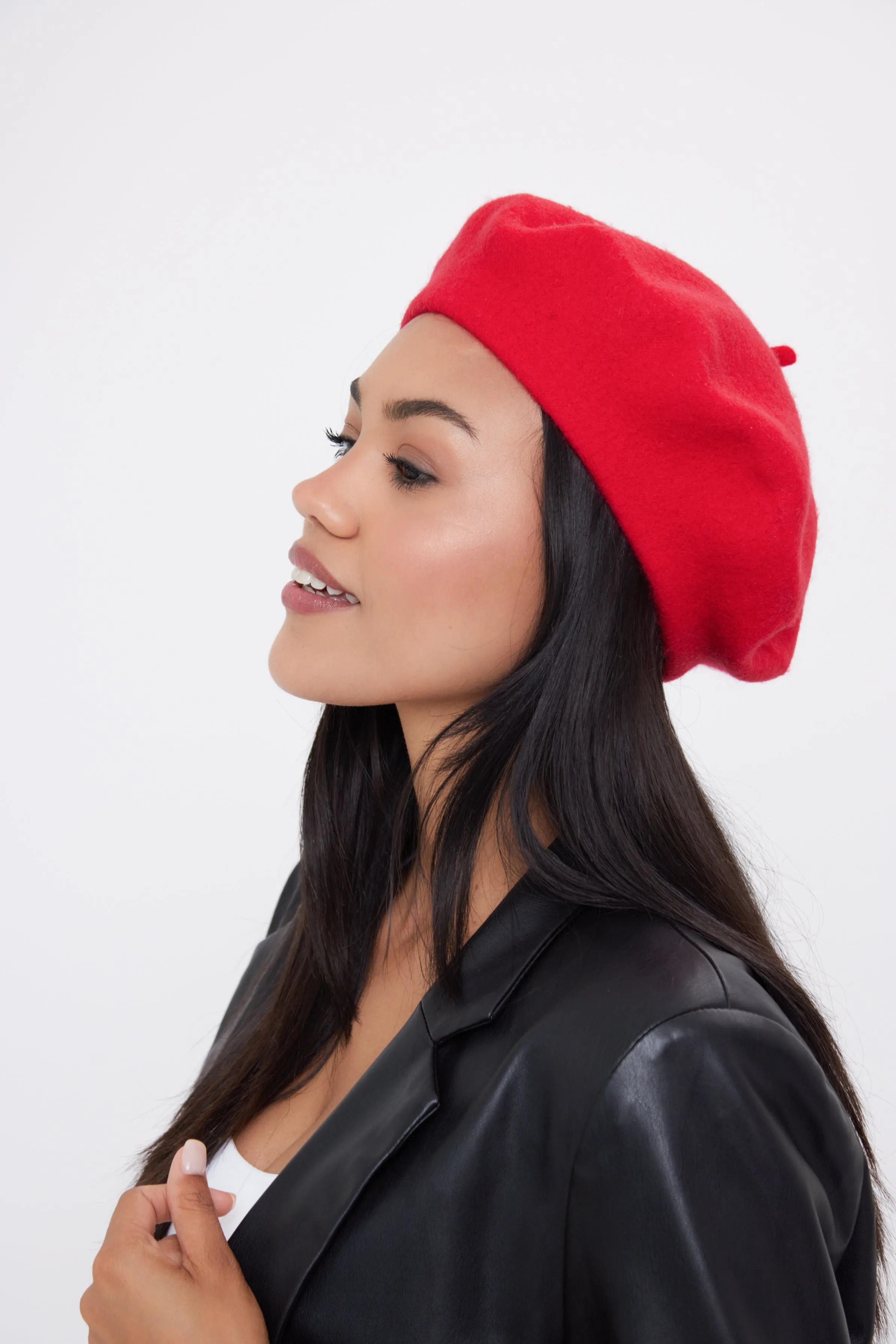 Wool Beret in Bright Red