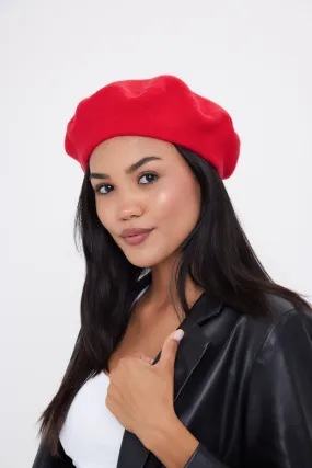 Wool Beret in Bright Red