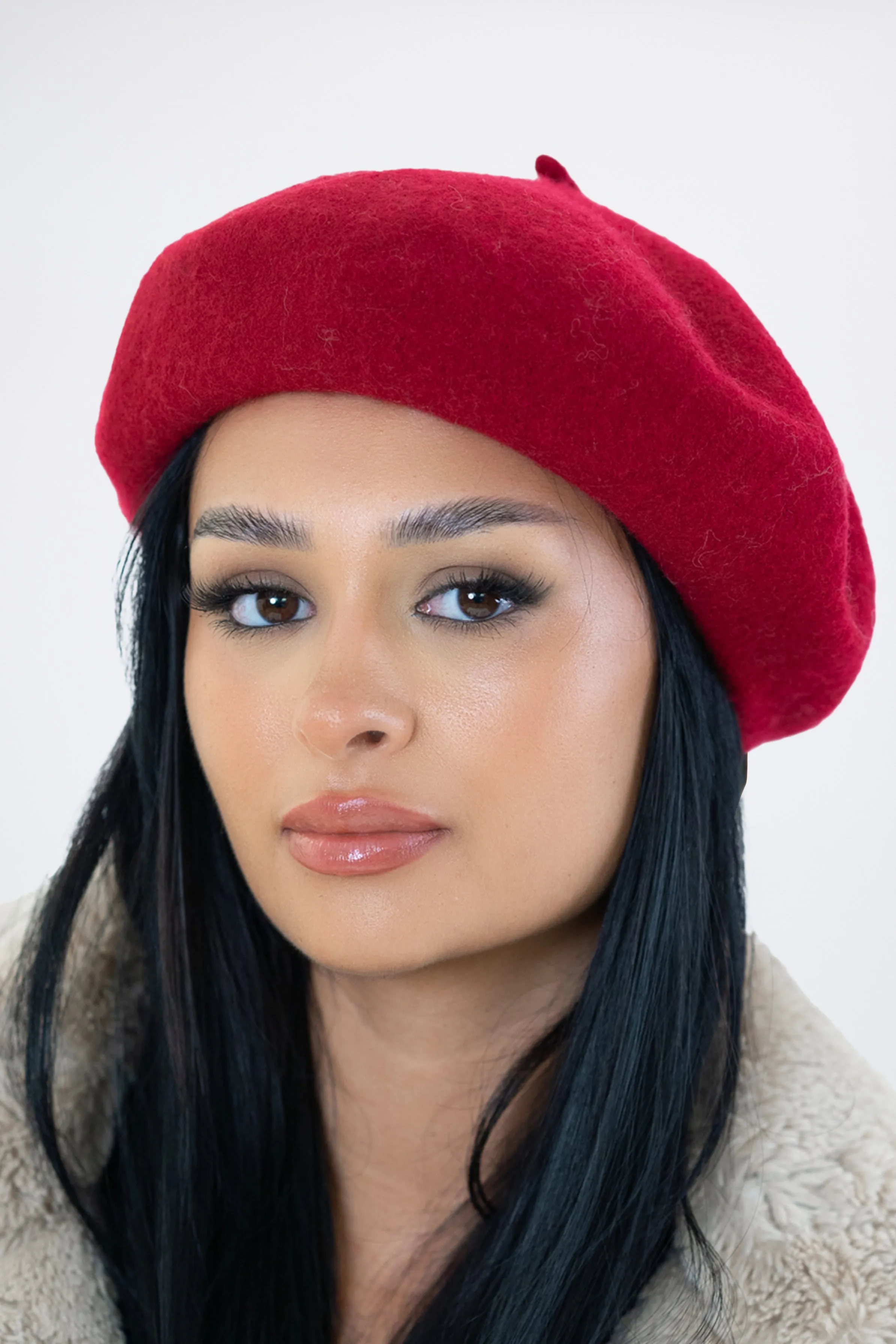 Wool Beret in Cherry Red